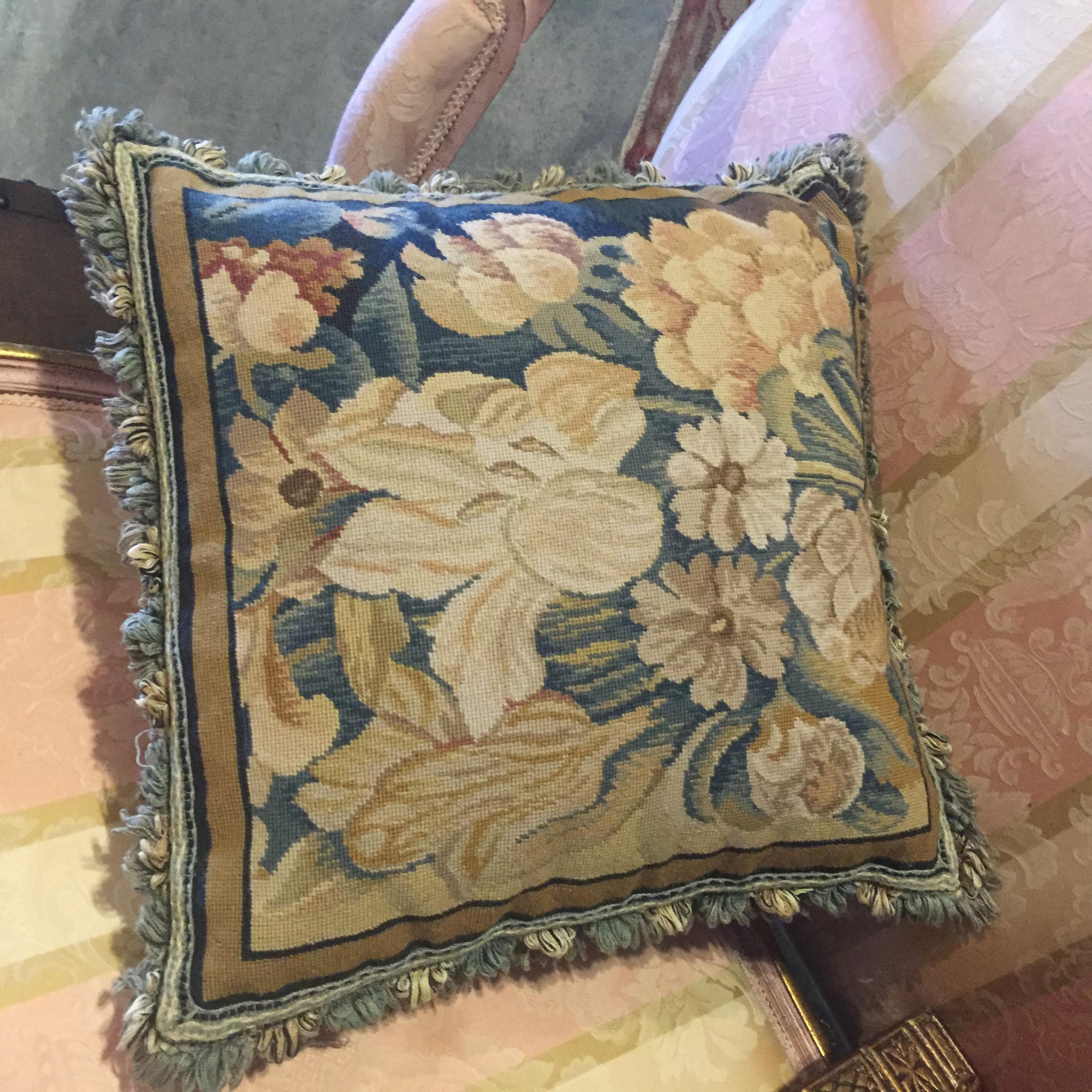 French Aubusson Tapestry Fragment Pillow Floral Pattern Olde Mobile Antique Gallery